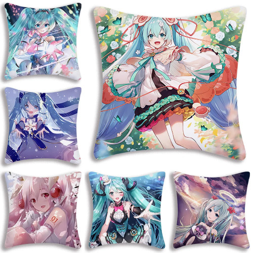 Аниме H-Hatsunes M-MikU Kawaii наволочки мультяшный диван декоративный домашний двусторонний принт короткий плюшевый милый чехол для подушки