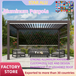 Автоматическая биоклиматическая алюминиевая крыша Pergola 3x4 м/10x12 футов с откидной крышкой и светодиодными моторизованными рулонными жалюзи, навес для садовой беседки