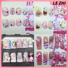 Y2K Spicy Girl Sanrio Hello Kitty наклейка для ногтей ручной работы для вечеринки, клубника, блестящие блестки, пятиконечная звезда, алмазные накладные ногти