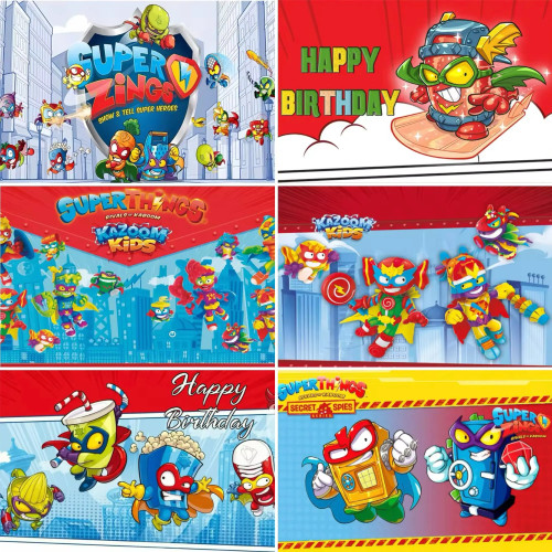 HaloCartoon SuperZings детская тема детский день рождения фон город архитектура игра фото фон торт стол баннер