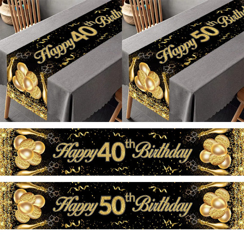 Черная Золотая Скатерть Happy 30, 40, 50 лет, украшение для дня рождения, для взрослых, 30, 40, 50 лет, скатерть на день рождения, баннер