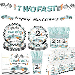 10Guest Blue Racing Детский день рождения 2-летняя одноразовая посуда Быстрая две бумажные тарелки для мальчиков Гоночный автомобиль Тема 2-го дня рождения