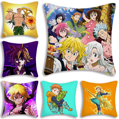 Hot Anime The Seven Deadly Sins Pillow Covers Cartoon Sofa Decorative Home Double-sided Printing Short Plush Cute Cushion Cover