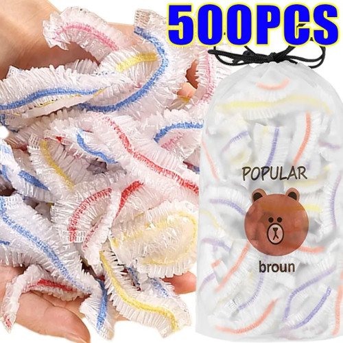 500/50 шт. красочные одноразовые крышки для еды, кухонные пластиковые эластичные упаковочные пакеты для хранения, крышки для хранения свежести, крышки для еды