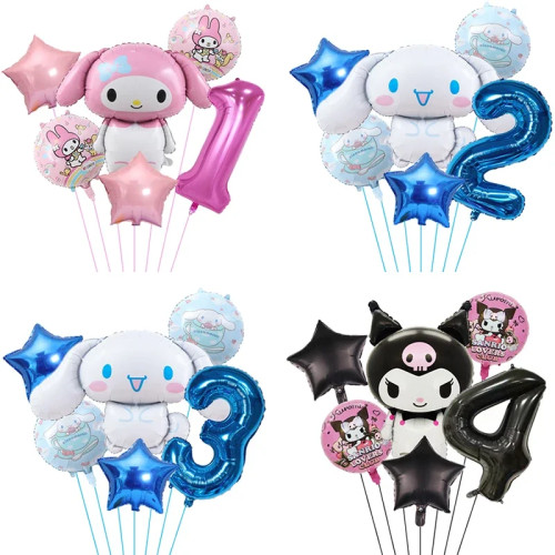 6 шт., милый мультяшный Sanrio Kuromi My Melody Cinnamoroll, фольгированный шар, 32-дюймовый набор номеров, детские декоративные игрушки для дня рождения