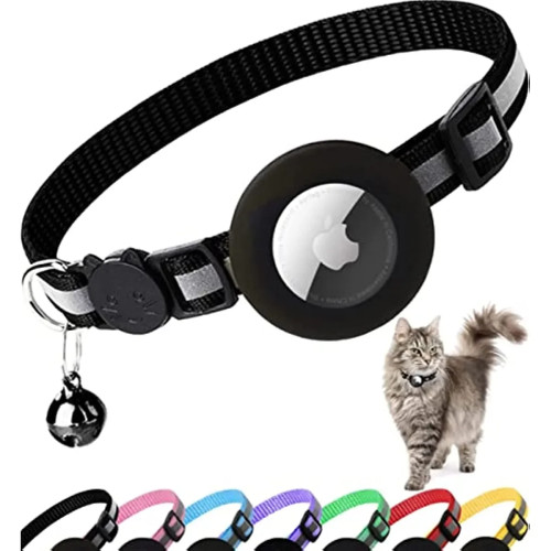 ATUBAN Airtag Cat Collar Breakaway, светоотражающий ошейник для котенка с держателем Apple Air Tag и колокольчиком для девочек и мальчиков, 0,4 дюйма