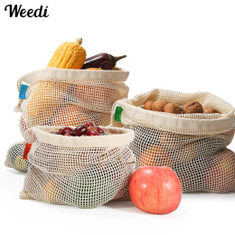 Многоразовая сумка для продуктов Weedi из органического хлопка, прочная, экологически чистая, сетчатая сумка для хранения фруктов и картофеля с органайзером на шнурке