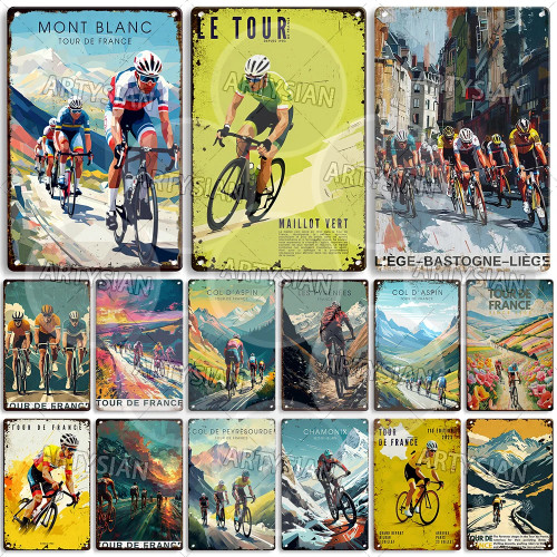 Vélo Tour de France Велосипедный металлический знак Mont St-Michel Mont Blanc Col d'Aspin Bretagne Chamonix Nice Col d'Izoard Les Pyrénées