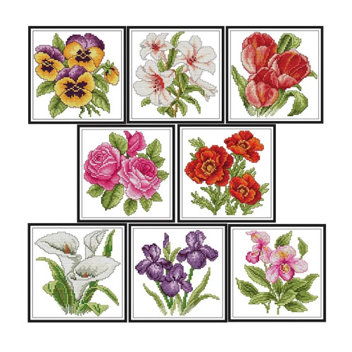 Joy Sunday Flower Набор для вышивки крестом с принтом Свежая китайская вышивка Рукоделие Домашний декор Дизайн Набор игл для вышивания Оптовая продажа