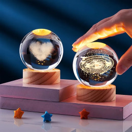 3D Сатурн Хрустальный шар Стеклянный шар с лазерной гравировкой Глобус Галактика Астрономия с деревянной основой Шар с планетами на день рождения, Рождество