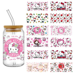 Miniso Hello Kitty мультфильм 16 унций УФ DTF обертки для чашек переводная наклейка стеклянная банка Libbey бутылка самоклеящаяся моющаяся DIY