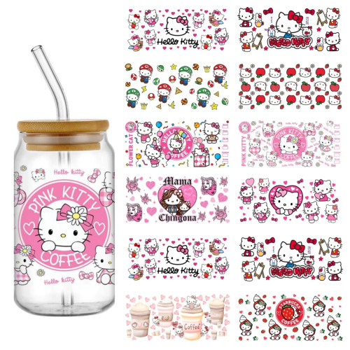 Miniso Hello Kitty мультфильм 16 унций УФ DTF обертки для чашек переводная наклейка стеклянная банка Libbey бутылка самоклеящаяся моющаяся DIY