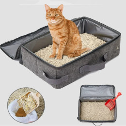 Складной кошачий дорожный лоток с крышкой Складной ящик для кошачьего туалета с крышкой на молнии Водонепроницаемая ткань Оксфорд ПП Доска Портативный ZD01