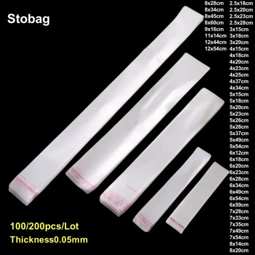 StoBag 100/200 шт. OPP длинные прозрачные самоклеящиеся пакеты целлофановые пластиковые ювелирные изделия подарочная ручка упаковка сумка для хранения оптовая продажа