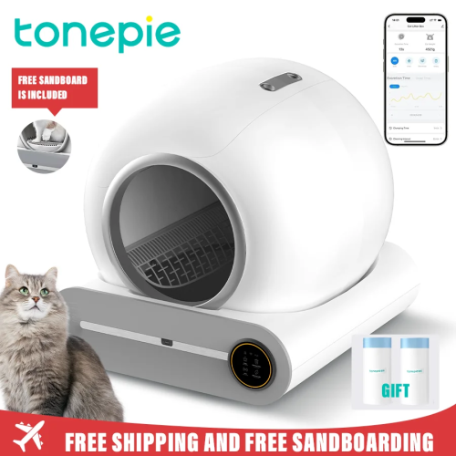 Tonepie 65L Автоматический умный ящик для кошачьего туалета Самоочищающийся полностью закрытый ящик для кошачьего туалета Лоток для туалета для домашних животных Английские версии