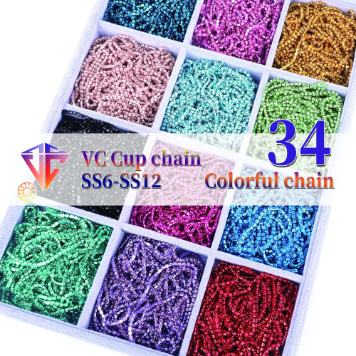 1 ярд SS6/SS8/SS12 красочная цепочка со стразами, стеклянные стразы, цепочка с кристаллами для чашки для шитья своими руками, аксессуары для одежды