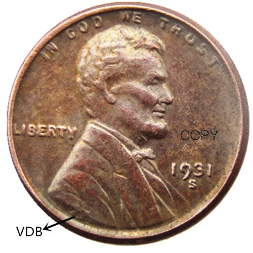 US 1931SVDB (VDB на декольте) одна копия монеты из меди
