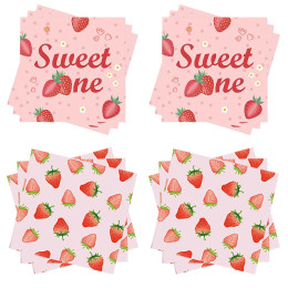Салфетки Sweet one с клубничным принтом Салфетка с клубничным принтом Baby Shower Kids Sweet One Клубничная салфетка для украшения дня рождения