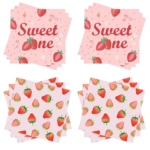 Салфетки Sweet one с клубничным принтом Салфетка с клубничным принтом Baby Shower Kids Sweet One Клубничная салфетка для украшения дня рождения