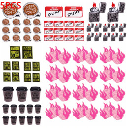 5PCS/lots Cartoon Pink Dice Embroidery Patches DIY Lighter Coffee Letter Patch Iron On Patches For Clothing Butterfly Sew Badges