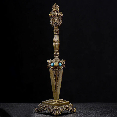 Тантричный буддийский бронзовый стальной пестик, инкрустированный драгоценный камень, ремесленный благоприятный тибетский демон, буддизм, настольный домашний подарок, декоративный для дома