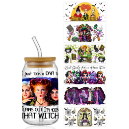 Хэллоуин Hocus Pocus Witch Elvira UV DTF 16oz Libbey Cup Wrap стеклянная пластиковая может обертывать клейкую наклейку готова к отправке без чашки