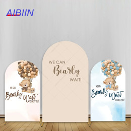 We Can Bearly Wait Arch Backdrop Cover Милый медведь Воздушные шары Акварель Baby Shower Декор для вечеринки Мальчик или девочка Фон для фотосъемки