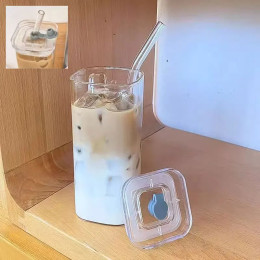 1 шт., соломенная прозрачная чашка для чая с молоком, кофейная чашка, кофейная чашка и квадратная термостойкая крышка для кофейной чашки для напитков, домашний бар