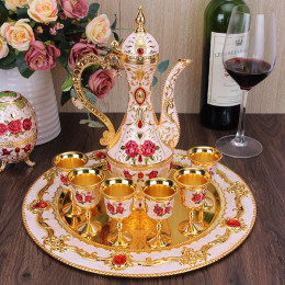 Новое поступление, элегантный золотой и белый винный сервиз, кувшин для вина, чашки, набор тарелок, домашний бар, изысканный декор