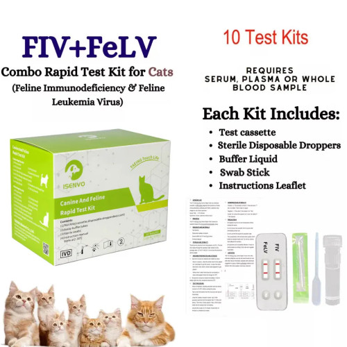 Комбинированные тестовые наборы Feline Immunodeficiency и Leukemia (FIV+FeLV) для кошек, 10 шт.