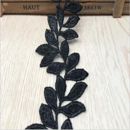 Черно-белая кружевная лента с листьями для одежды, аксессуары для шитья, аппликация, поделки, отделка