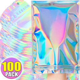 100/10 шт. переливающаяся самозапечатывающаяся сумка, пластиковая водонепроницаемая лазерная голографическая прозрачная сумка для хранения ювелирных изделий, упаковочная сумка на молнии