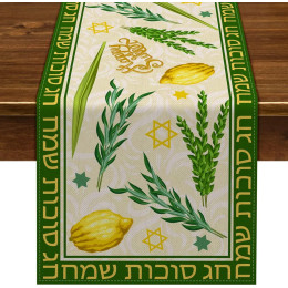 Льняная дорожка Happy Sukkot, еврейский новогодний декор, многоразовая дорожка Etrog Lulav для кухни, обеденного стола, вечерние украшения Sukkot