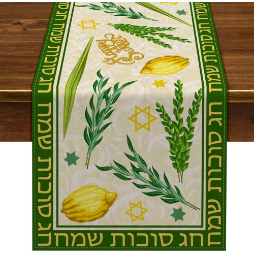 Льняная дорожка Happy Sukkot, еврейский новогодний декор, многоразовая дорожка Etrog Lulav для кухни, обеденного стола, вечерние украшения Sukkot
