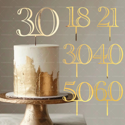 Новый золотой акриловый топпер для торта 18, 21, 30, 40, 50, 60, для дня рождения, принадлежности для украшения торта «сделай сам»
