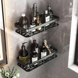 Пластиковая полка для ванной комнаты, косметика, шампунь, гель для душа, стеллаж для хранения, черная полка без перфоратора, аксессуары для ванной комнаты, треугольные настенные стеллажи