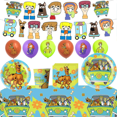 Мультфильм Scoobys, украшение для дня рождения, посуда, скатерть, баннеры, латексный шар, аксессуары для тематической вечеринки, детский душ