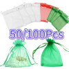 50/100 шт. белые сумки из органзы на шнурке 7x9 9x12 10x15 15x20 20x30 см свадебная вечеринка ювелирные изделия подарочная упаковка сумки мешочки