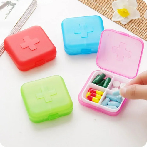 4 сетки, коробка для таблеток с крестообразным принтом, портативная мини-пластиковая коробка для хранения таблеток, однотонная карманная аптечка, уличный домашний чехол для таблеток