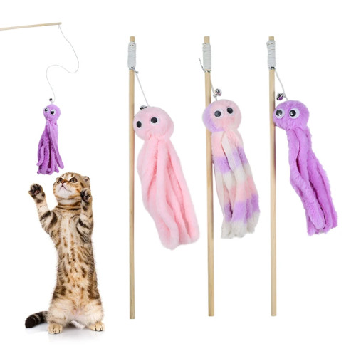 Игрушка для кошек, палочка для кошек, плюшевая деревянная палочка для кошек в форме осьминога с колокольчиком
