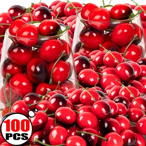 10/100x пенопластовые фрукты, имитация вишни, искусственные красные, черные фрукты вишни, модель реквизита для фотосъемки, декор для торта, искусственные фрукты, оптовая продажа