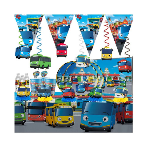 Disney Tayo the Little Bus автомобиль украшение для дня рождения воздушный шар чашка тарелка баннер фон принадлежности для торта баннер для детского душа