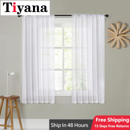 Белая короткая тюлевая занавеска Tiyana для гостиной, кухни, прозрачная занавеска для двери, свадебной вечеринки, фон, декор, оконные шторы Cortina