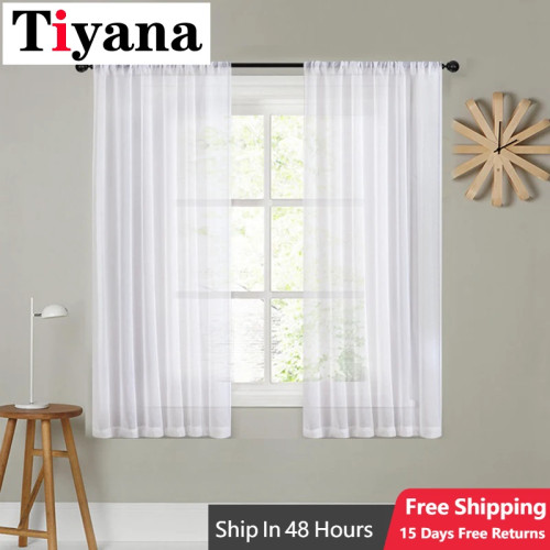 Белая короткая тюлевая занавеска Tiyana для гостиной, кухни, прозрачная занавеска для двери, свадебной вечеринки, фон, декор, оконные шторы Cortina