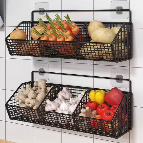 Настенная полка для хранения, кухонная полка, лук, имбирь, чеснок, овощи, фрукты, без перфорации, сливная корзина для специй, бытовая