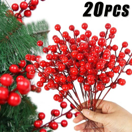20/1 шт. искусственные красные ягодные ветки Рождественская елка Holly Berries DIY Рождественский елочный венок настольные украшения для новогодней вечеринки Декор