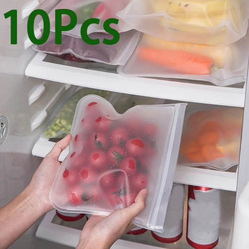 10 шт., силиконовая сумка для хранения продуктов, герметичная многоразовая сумка с застежкой-молнией, чашка, сумка для свежести, сумка для хранения продуктов, свежая упаковка