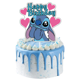 Торт Disney Stitch Флаг с днем рождения Праздничная вечеринка Декоративный мультфильм Stitch Кексы с десертом