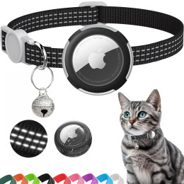 Дышащийся ошейник Airtag Cat, светоотражающий ошейник для котенка с футляром Air Tag и колокольчиком для девочек-хлопчиков и кошек, легкий вес шириной 0,4 дюйма