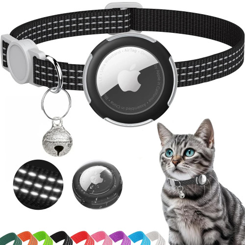 Дышащийся ошейник Airtag Cat, светоотражающий ошейник для котенка с футляром Air Tag и колокольчиком для девочек-хлопчиков и кошек, легкий вес шириной 0,4 дюйма